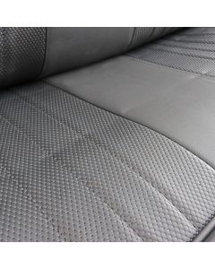 Rear Seat Cover in Black Soft Grain Vinyl outers with Black Basketweave centres and Black Soft Grain Vinyl Piping for Classic Mini  