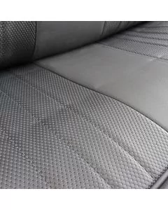 Rear Seat Cover in Black Soft Grain Vinyl outers with Black Basketweave centres and Black Soft Grain Vinyl Piping for Classic Mini  