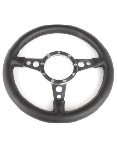 13" Moto-Lita Flat Black Leather Steering Wheel with Polished Spokes for classic Mini