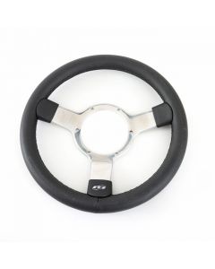 12" Semi Dished Black Vinyl Steering Wheel with 3 Polished Spokes