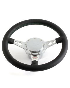 Paddy Hopkirk Classic Mini Black Steering Wheel with Green Stitching