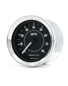 Smiths Classic Mini 8000 Rpm 52mm Tachometer with a black face and chrome bezel