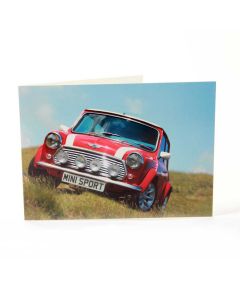 Greetings card featuring a red Rover Mini Cooper Sportspack