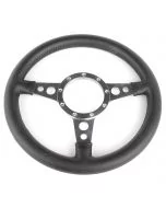 13" Moto-Lita Flat Black Leather Steering Wheel with Polished Spokes for classic Mini