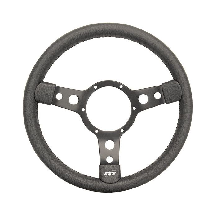 Classic Mini steering wheel by Mountney in Black Vinyl & Black Spokes 