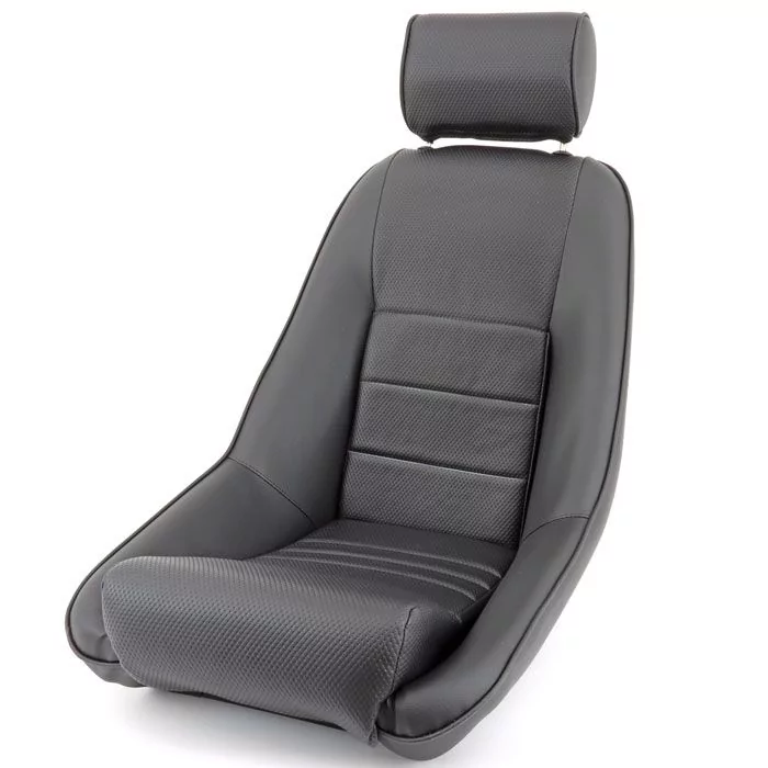 Cobra RS Mini Seat & Headrest - Black soft grain vinyl with basketweave centre and black soft grain vinyl piping