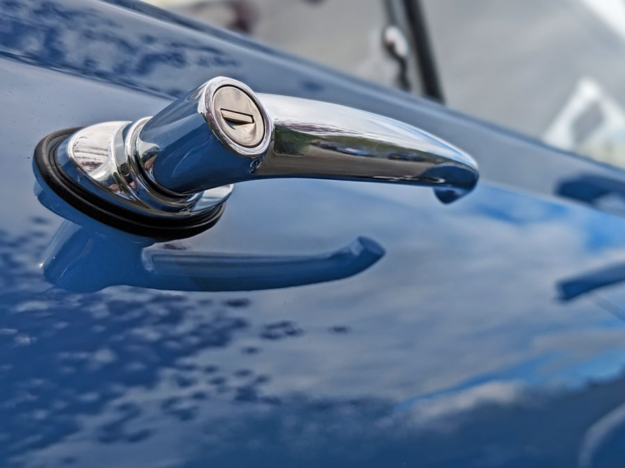 Chrome classic Mini door handle for a classic Mini Cooper.