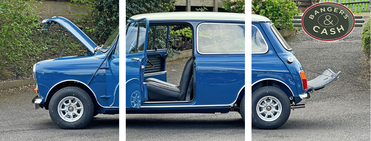 Passenger side of the Mk2 1969 Mini Cooper, restored in conjunction with Bangers & Cash.